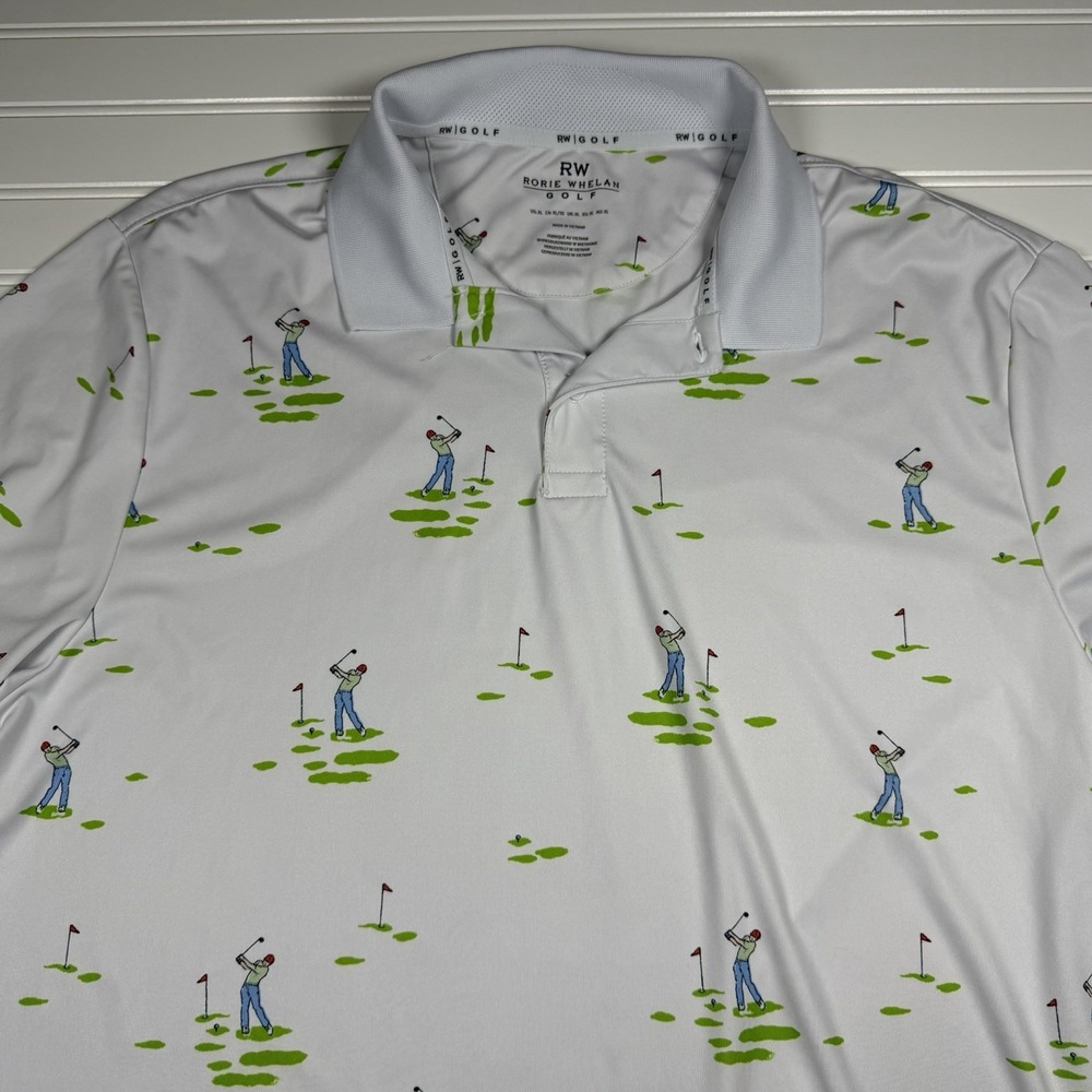 Rorie Whelan Golf‎ Polo Men's XL White Golfer AOP GUC